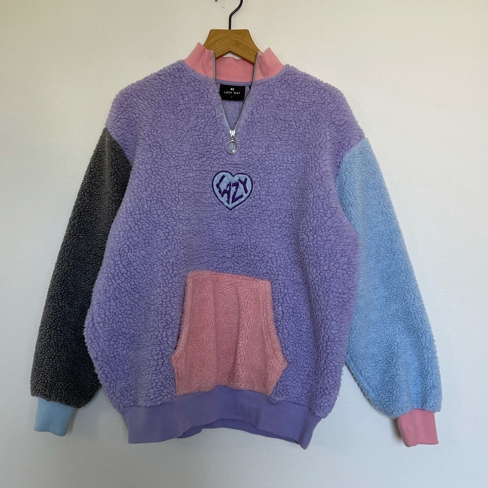Lazy Oaf Pastel Panel Color Block Fleece Size S - image 5